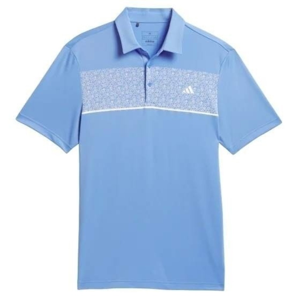 ADIDAS Golf Polo Shirt Mens L (44-45) Blue White‎ Floral Flowers Stretch Top NWT - Picture 2 of 14